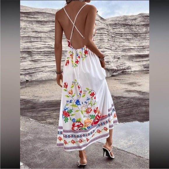 Red and Blue Sleeveless Spaghetti Strap Maxi Sundress - Picture 2 of 3